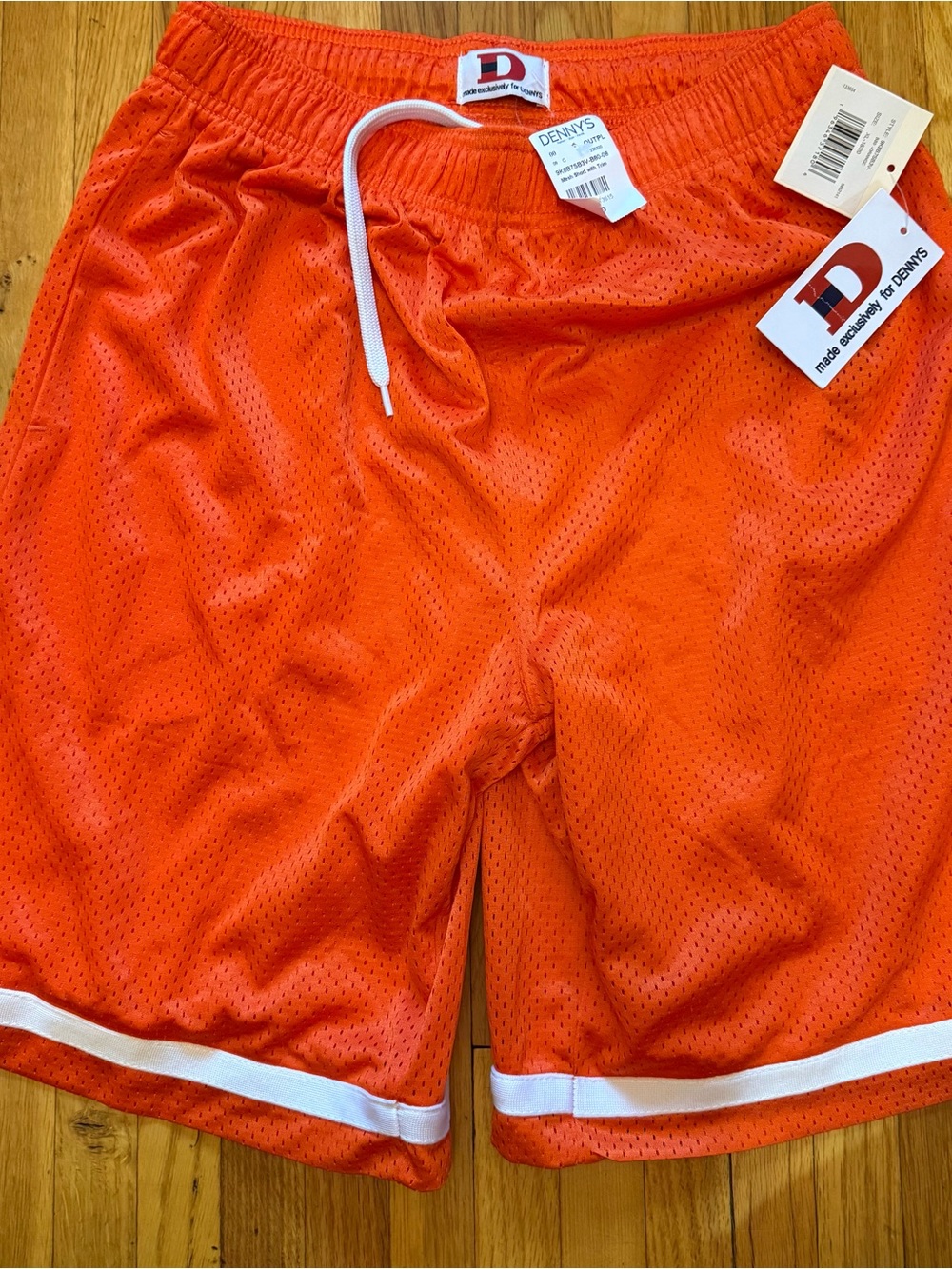 Orange Mesh Athletic Shorts with White Trim